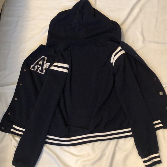 BLUE CRUSH VARSITY HOODIE JACKET SNAP FRONT YOUTH LARGE NAVY WHITE STRIPE #091 - Picture 2 of 11